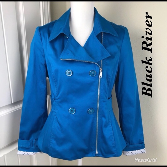 Black Rivet Jackets & Blazers - Black River Jacket / Coat Blue Large Zipper up